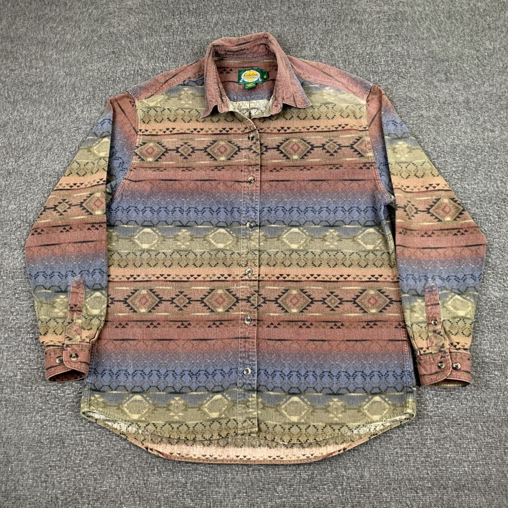 Vintage Cabelas Chamois Shirt Womens Large Aztec Southwestern Long Sleeve Y2K